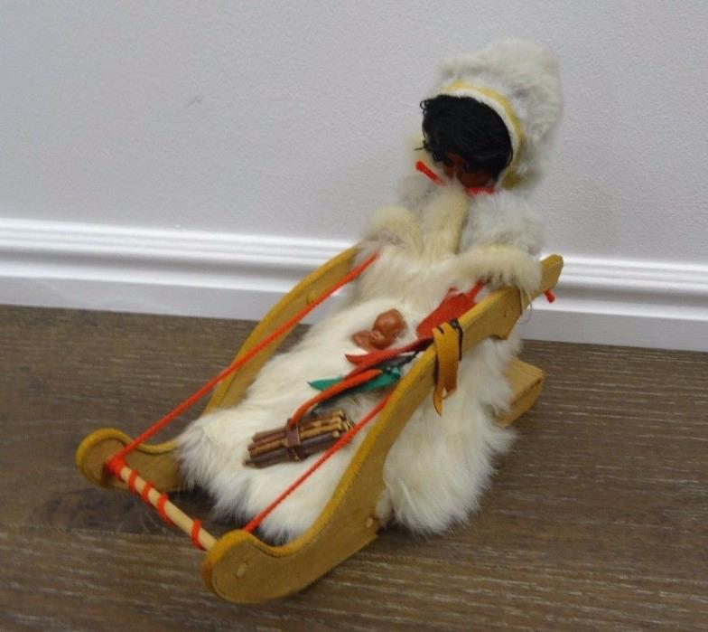 Vintage Eskimo Doll real fur leather sleigh baby
