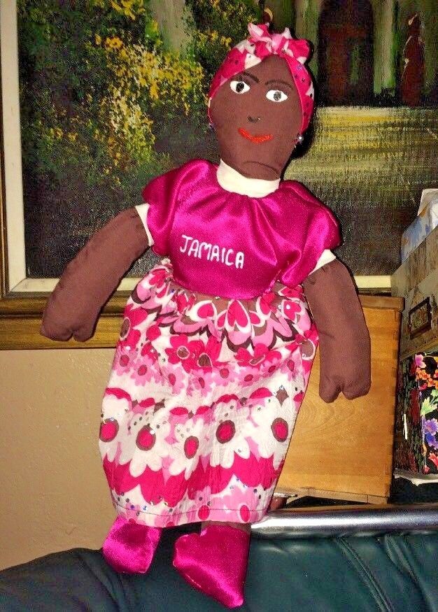 Souvenir Festive One Of A Kind Beautiful Black Rag Doll from Jamaica 18