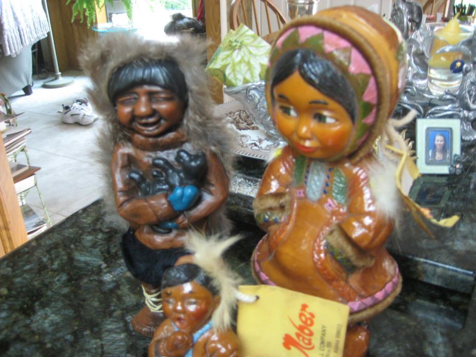 ALASKAN H. P. NABER HANDMADE CARVED W/FURS LOT OF 3 DOLLS