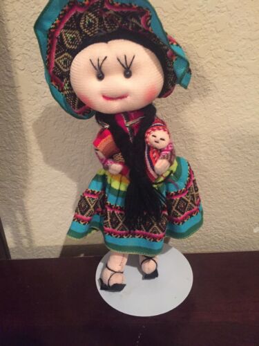 VINTAGE HANDMADE FOLK ART CLOTH GIRL DOLL IN MEXICAN? TRADITIONAL COSTUME