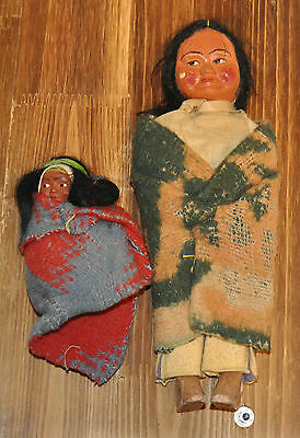 vintage Skookum Indian doll, Squaw w/ papoose,  early 1940's