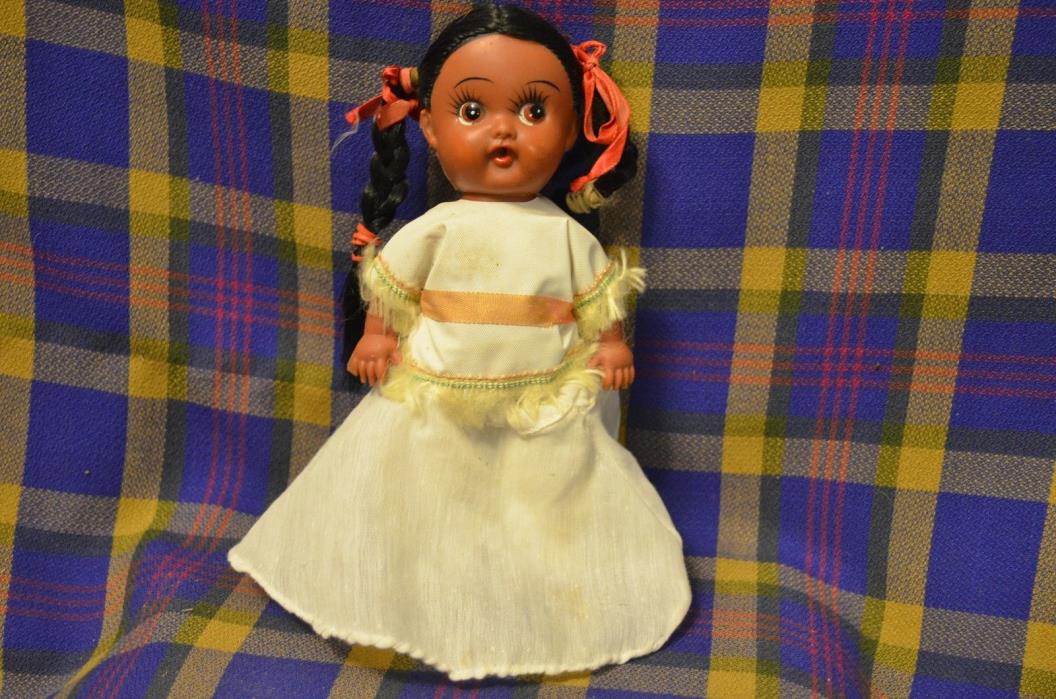 Vtg Native American Maiden w/Long Black Braids,Dressed in Decorated Outfit-Japan