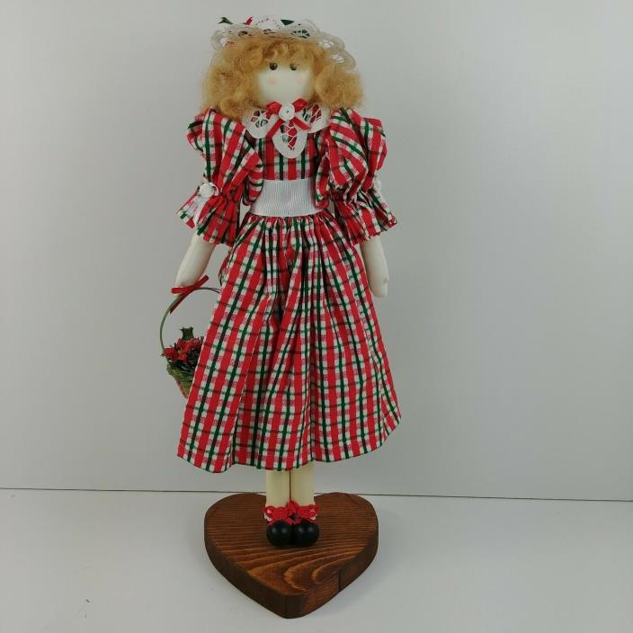 Wood Dowel Doll Handmade Basket Plaid Skirt 15