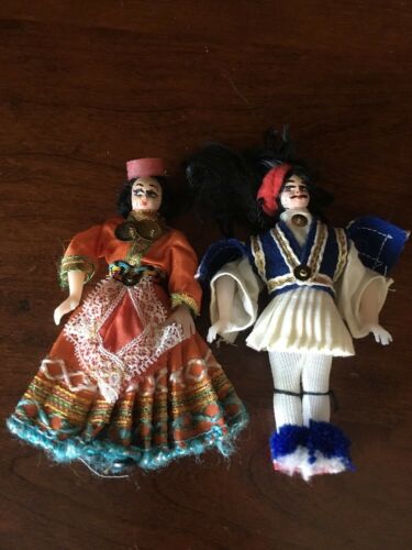 Lot 2 Vintage Handmade Handpainted Boy Girl Dolls European Handmade Costumes