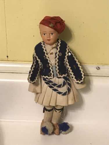 Antique Vintage Cloth Greek Kilt Boy Doll 8.5” Greece