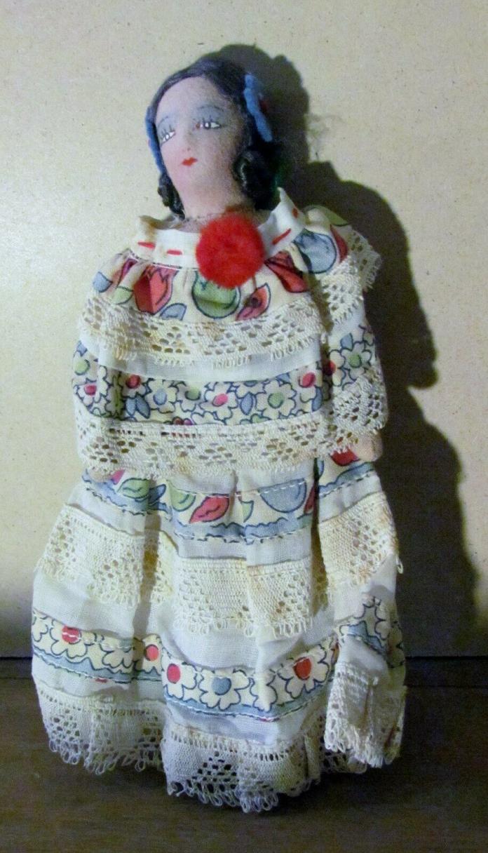 VINTAGE CLOTH doll 7 1/2  INCH painted face