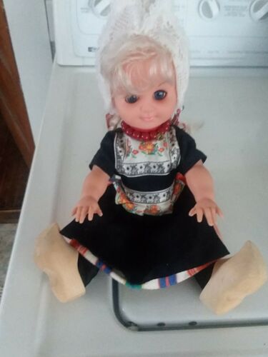 Dutch lady doll with outfit and wooden clogs