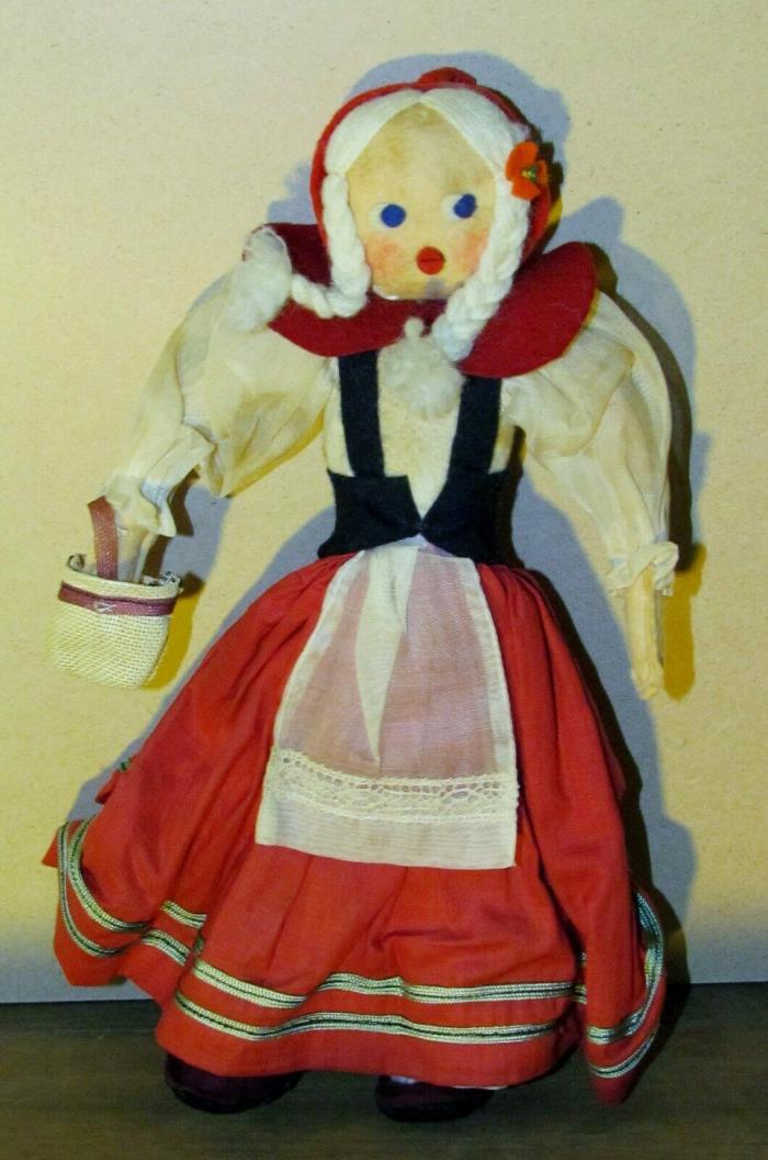 VINTAGE CLOTH FELT DOLL  11 INCH DUTCH CLOTHING white BRAIDED HAIR