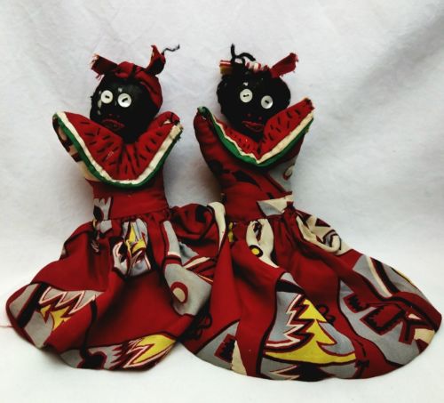 SET OF 2 VINTAGE AFRICAN CLOTH DOLL WITH TEETH BUTTON EYES RARE AFRICAN DOLLS