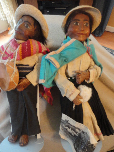 Ecuadorian Dolls Pair Leather Colombian Dolls Vintage