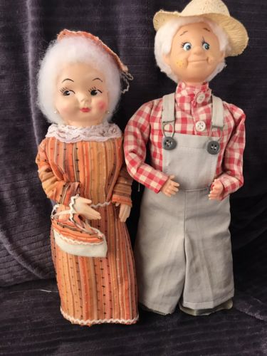 2 Vintage Dolls Hard Faces. Man And Woman Couple. Handmade Dolls Vintage