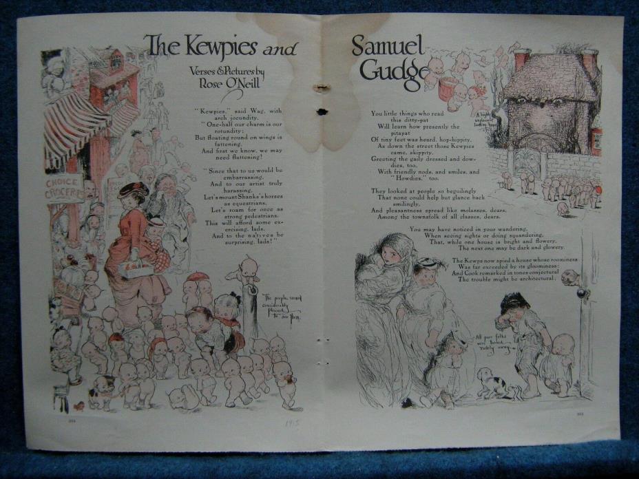 1915  Rose O'Neill - THE KEWPIES AND SAMUEL GUDGE - 4 pages sketches & poems