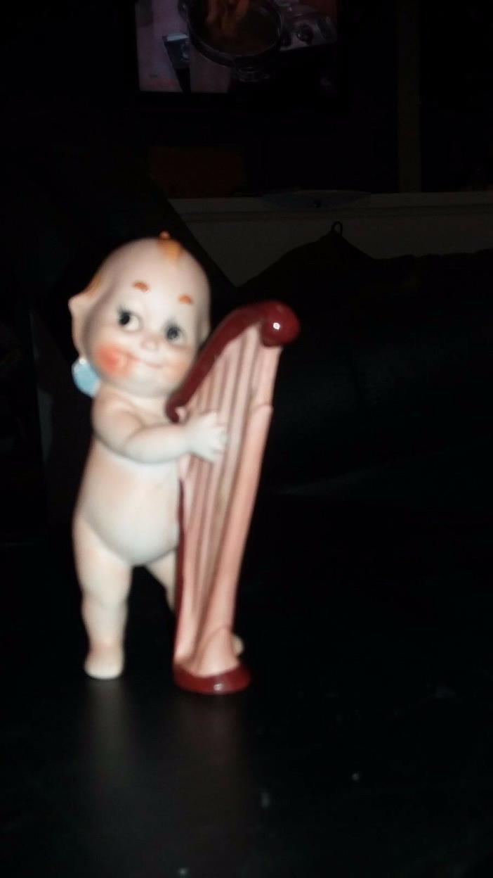 VINTAGE BISQUE ARDALT BLUE WINGED KEWPIE PLAYING harp 6490a MARKED #6490a