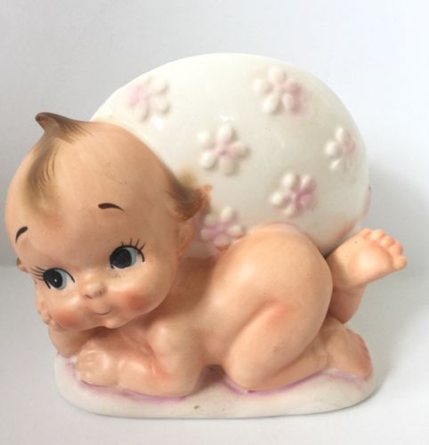 Kewpie Vintage Ceramic Lefton Vase Pink #3823 Baby Girl Planter
