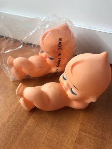2 Vintage Kewpie Doll Lounging Resting Baby Molded Rubber Cupie Toy Hong Kong