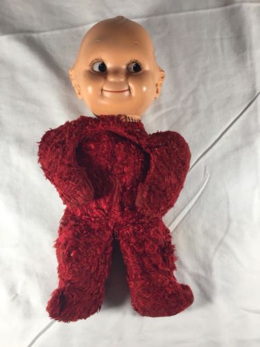 Vintage Kewpie Doll Molded Head Red Plush Body 13”