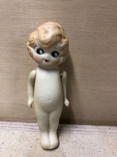 KEWPIE DOLL BRIGHT EYED CERAMIC BISQUE HAND PAINTED FACE 5 IN  FROZE LEGS JAPAN