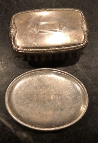 Antique Vintage Lot 2 Silverplate Monogrammed Baby Gift Hair Brush