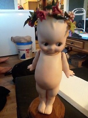 VINTAGE BISQUE PORCELAIN 10  inch Blue Winged KEWPIE DOLL WITH JOINTED ARMS