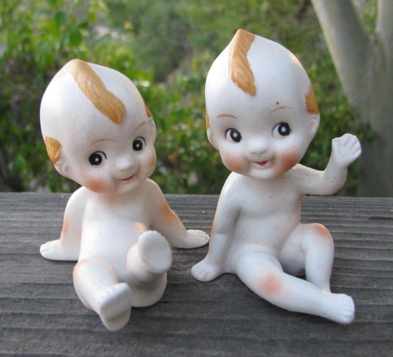Pair of Vintage Kewpie Bisque Dolls Figurines Lefton? Porcelain