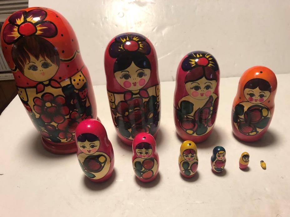 RARE!!!  VINTAGE  Collectible Russian Wooden nesting dolls 10 ct