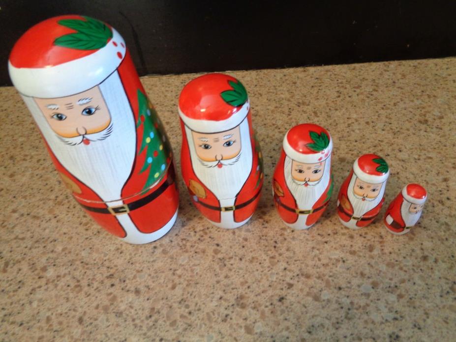 Santa Winter Christmas Wooden Nesting Dolls 5  PCS