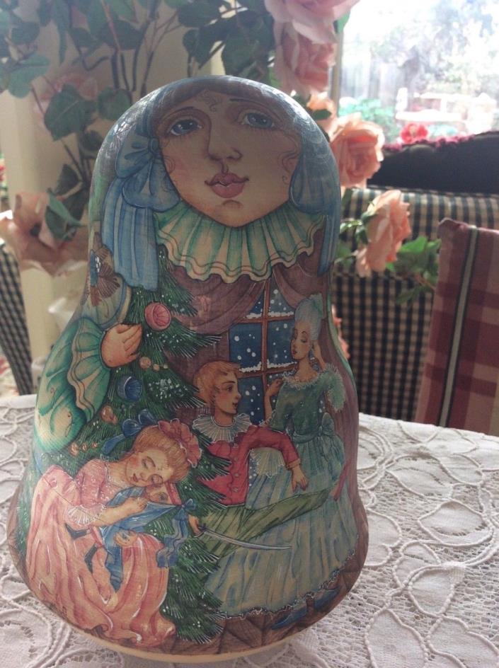Russian Art Roly Poly With Bell Inside Matryoshkas Tilting Doll Artist Signed 8