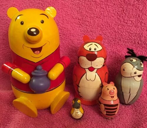 Russian Matryoshka Winnie the Pooh Wooden nesting dolls toy hand painted 5 Pc