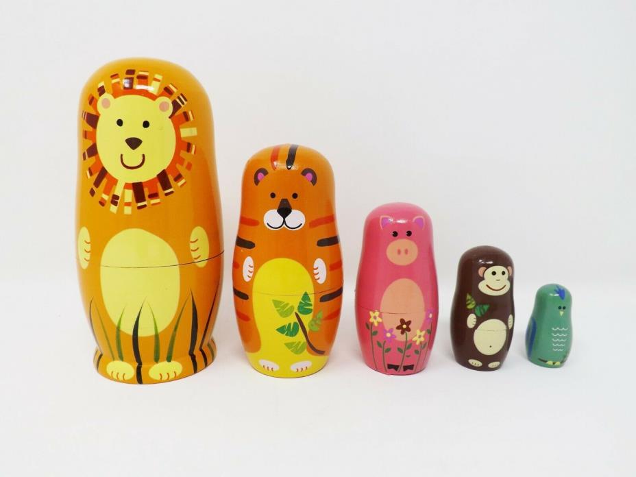 Russian Handmade Wooden Cartoon Animals Nesting Dolls