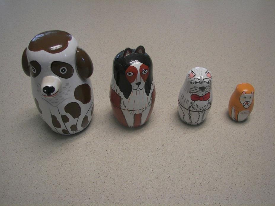 ADORABLE Vintage 4-PIECE Nesting Wooden Doll Dogs