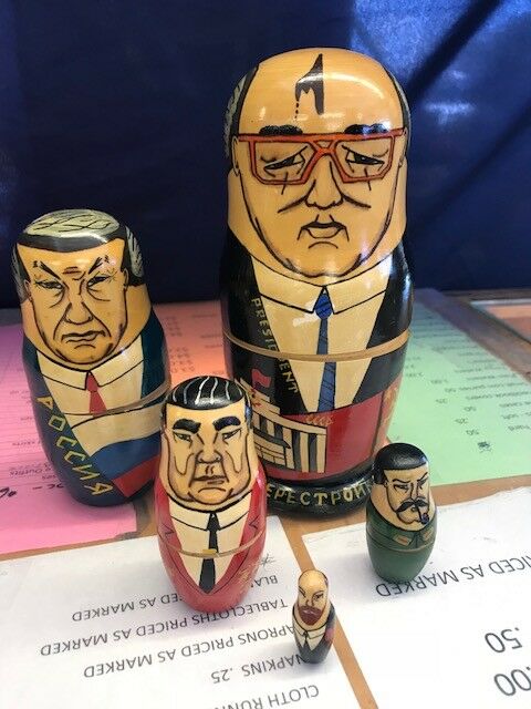 Vintage Gorbachev Russian Presidents Wood Nesting Dolls