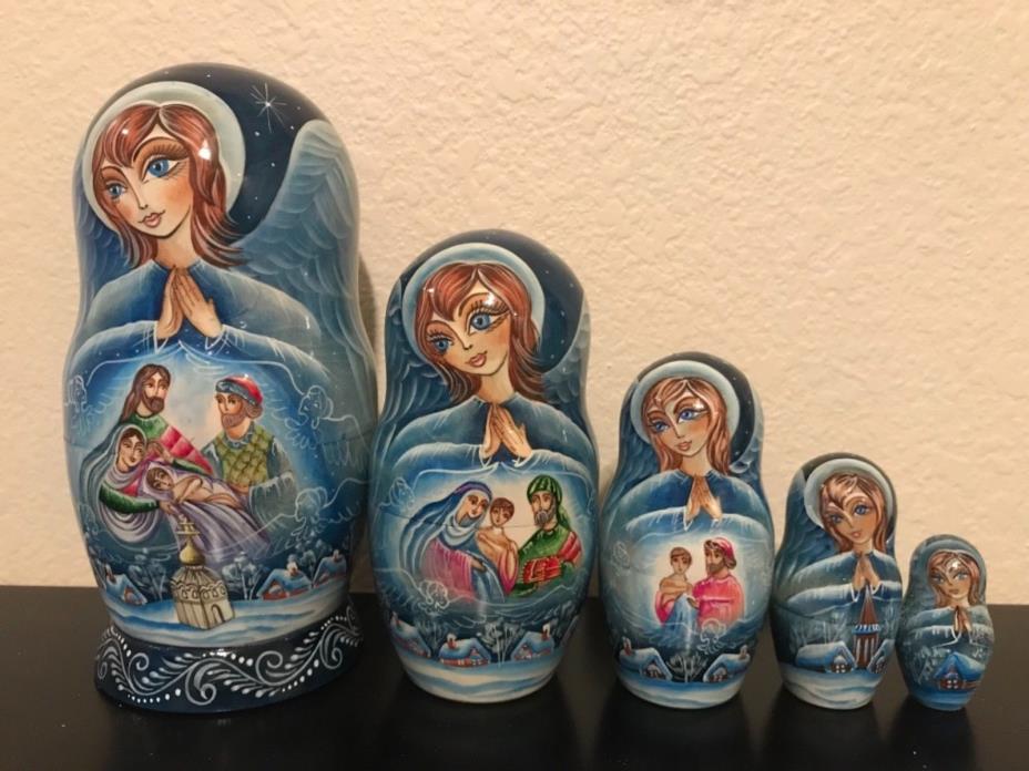 Russian Nesting Dolls Nativity Very Beautiful Set 5 Pieces! Nice Gift.