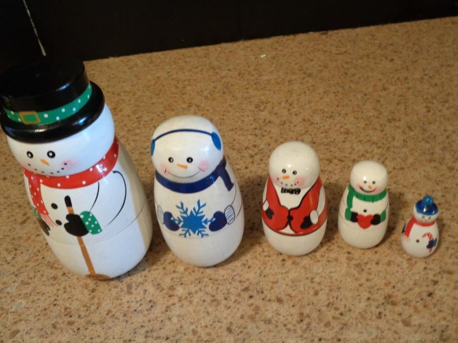 Snowman Winter Christmas Nesting Dolls 5  PCS