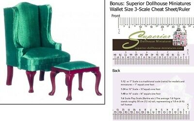 Dollhouse Miniature Wingback Chair, Green w/3-Scale Wallet Ruler. TOWN SQUARE