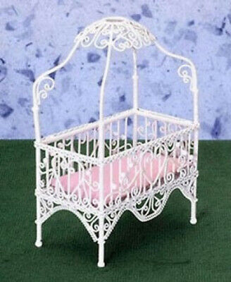 Dollhouse BABY CANOPY BED, WHITE WIRE. Superior Dollhouse Miniatures