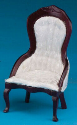 Dollhouse Miniature Ladies Chair, Mahogany, Blue/gold w/3-Scale Wallet Ruler