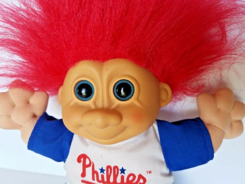 Phillies Troll Doll Good Luck Sports Red Hair Cloth Body RUSS Vintage 9 inches