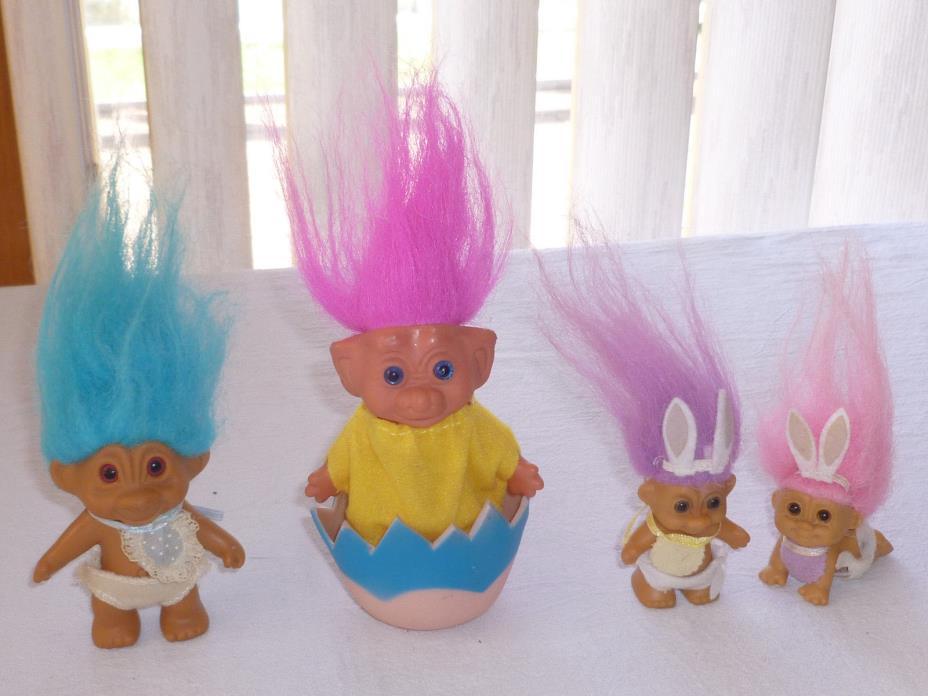 LOT OF 4 TROLL Dolls, Easter, Babies, Easter Bunny, Russ, Korea mixed lot