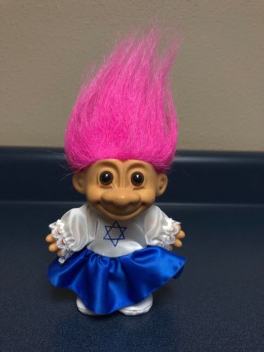 Jewish Hanukah Troll RUSS Doll Star Of David Dress Vintage with pink hair
