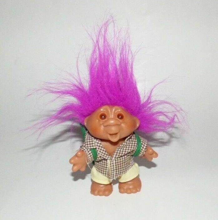 Vintage 1986 DAM Troll Figure - Hiker with Backpack - Pink Hair