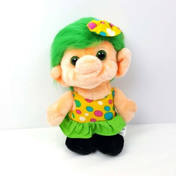 Trolio Troll Plush Doll Bright Green Hair Polka Dot Dress 10