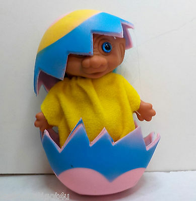 Vtg Easter Egg Troll doll Chick hatching from Egg