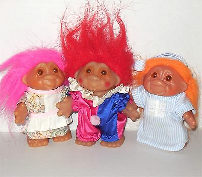 VTG Dam 1986 vintage 3 troll lot orange red pink hair nightgown clown housewife