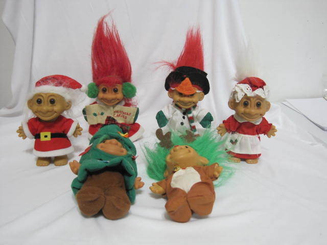 Christmas Trolls Lot of 6 Russ Tree Reindeer Snowman Caroler Santa & Mrs Claus
