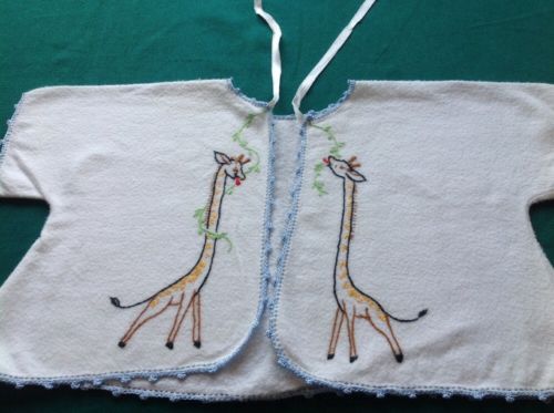 Vintage Flannel Baby/ Doll Bed Jacket  Ribbons Giraffes #2B