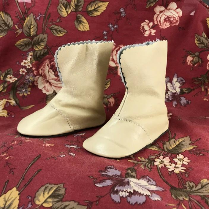 Soft Kid LEATHER Cream Antique-style Victorian BOOTS for Antique or Repro Doll