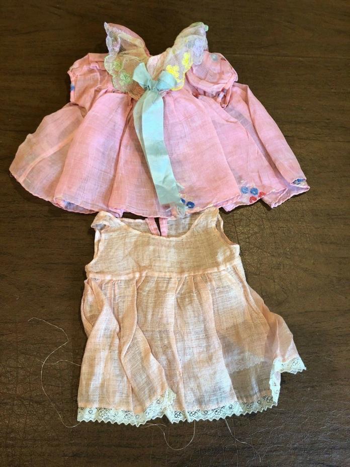 VINTAGE PINK ORGANZA EMBROIDERED LACE RIBBON DRESS & UNDER PETTICOAT DOLL