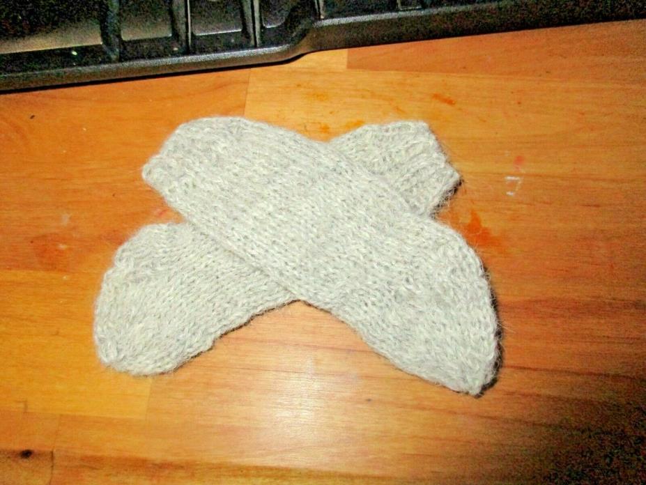 Doll socks stockings hand knit gray wool for antique vintage dolls