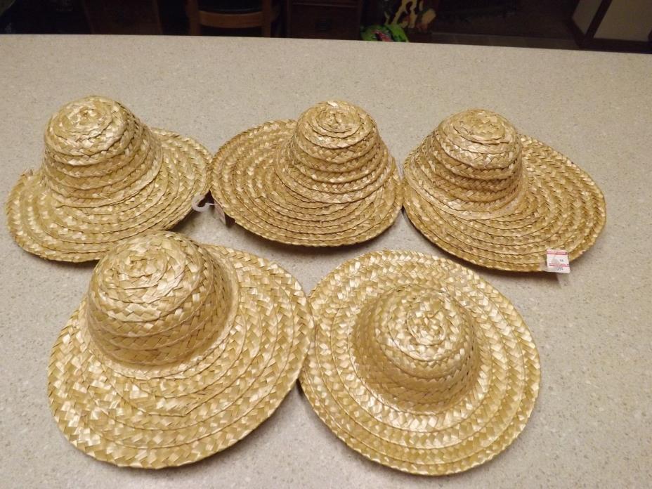 MIXED LOT (5) LARGE DOLL STRAW HATS NEW UNUSED NOS  Head opening 4