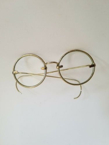 Vintage Doll Spectacles Glasses Round Bears Yellow glass Metal handmade
